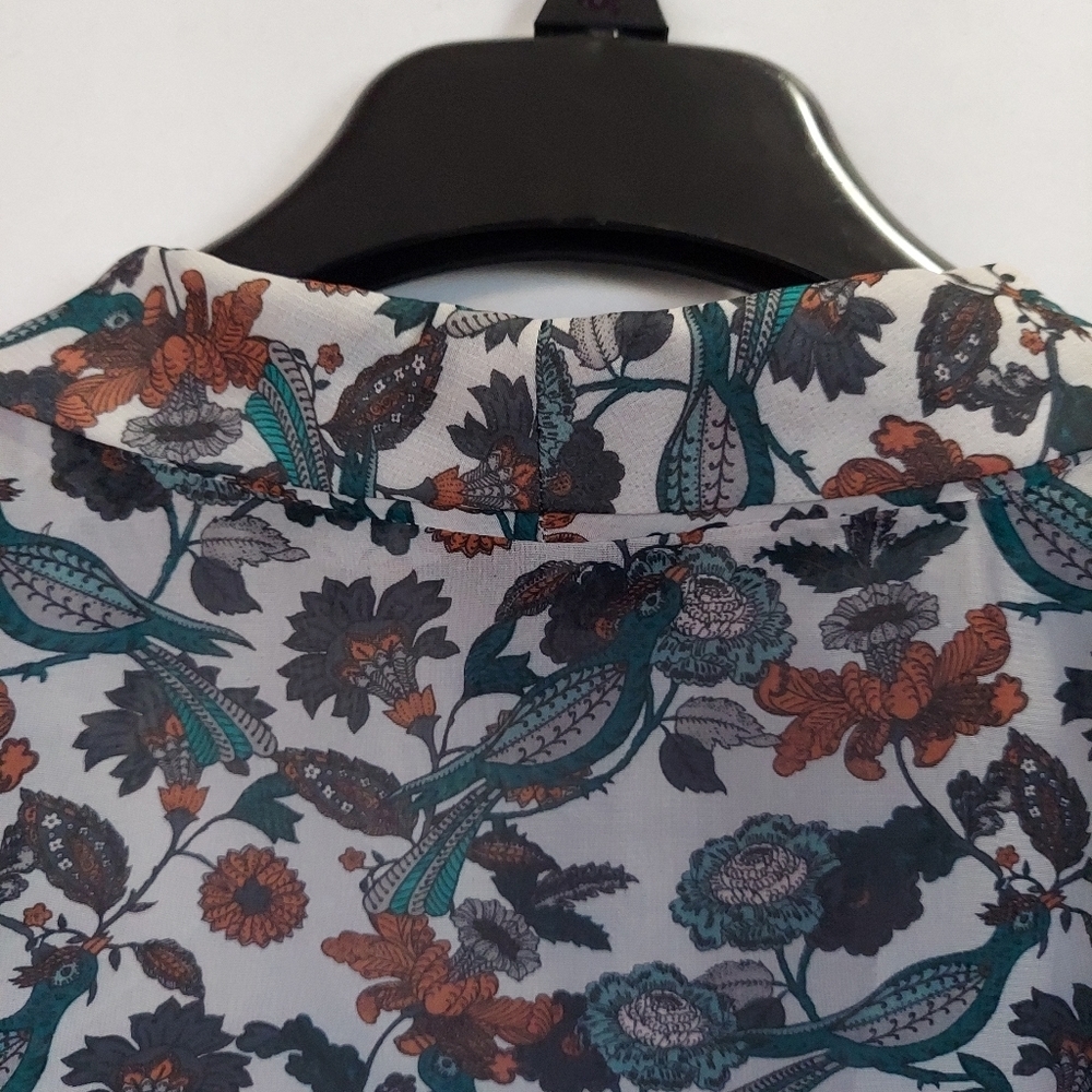 Womens Kimono Jacket Cardigan Medium Green Floral Blazer Light Chiffon Polyester - Picture 15 of 16